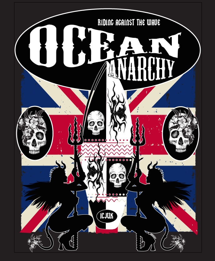 ICJUK's Ocean Anarchy design with British Flag background