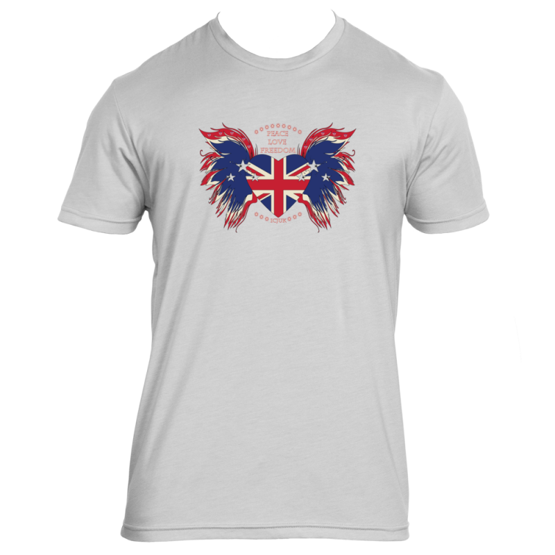 Union Jack Heart with Wings Peace Love Freedom Unisex Crew