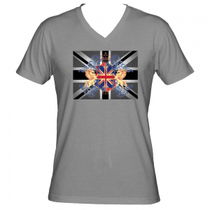 Black and White Union Jack All the Kings Horses Unisex V Neck