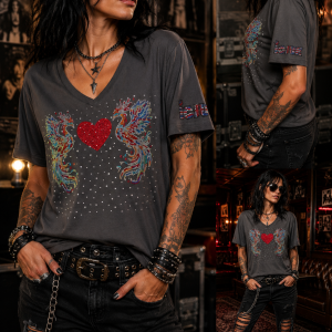 ICJUK One-of-a-Kind Crystal Phoenix V-Neck Tee