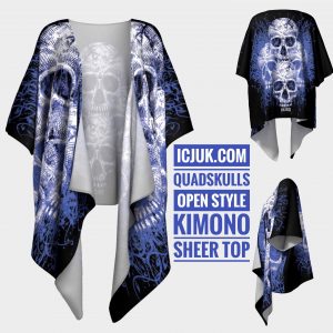 ICJUK QuadSkulls open style Kimono lightweight sheer cover up