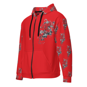 ICJUK All-Over Print Unisex Zipper Hoodie Red Leopard Meow