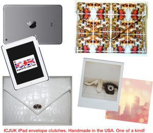 One of a kind iPad envelope clutches. Handmade in the USA.