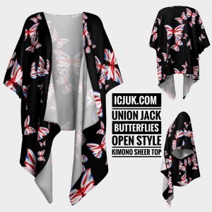 ICJUK Union Jack Butterflies open style Kimono lightweight sheer cover up