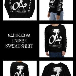 ICJUK All-Over Print Unisex Sweatshirt Black and White OA Beach Babe