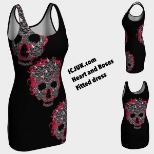 ICJUK Skull and Roses Bodycon Sexy Exclusive Custom Printed Dress