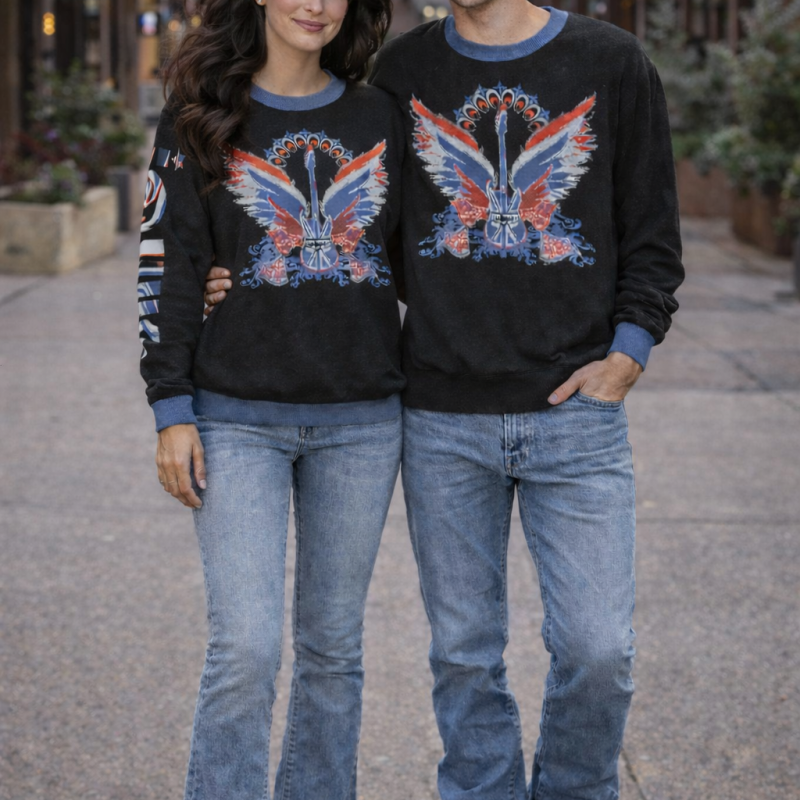 ICJUK Classic Guitar Wings Rock and Roll Knit Sweater