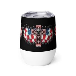ICJUK Custom Wine Tumbler USA Flag Cross & Skulls