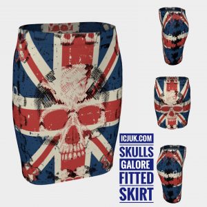 ICJUK Skulls Galore Fitted Exclusive Custom Printed Skirt