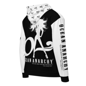 ICJUK All-Over Print Unisex Zipper Hoodie Black and White OA Beach Babe Logo