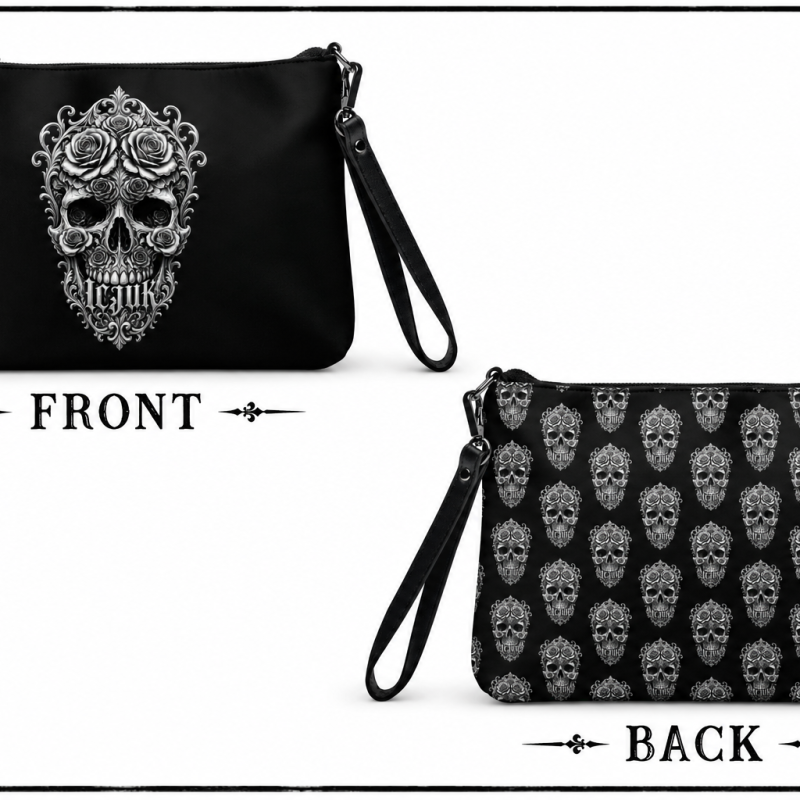 ICJUK Gothic Rose Skull Zip Clutch Pouch