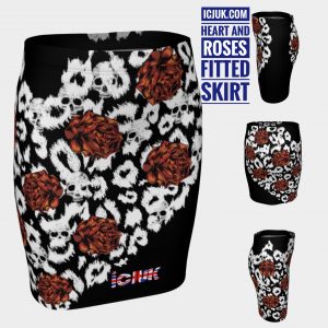 ICJUK Heart and Roses Fitted Exclusive Custom Printed Skirt