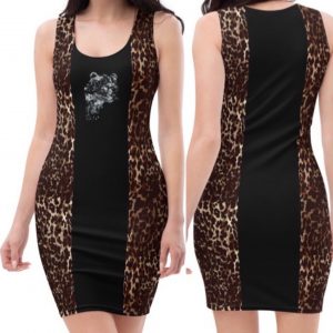 Exclusive Comfy Black and White Leopard with leopard soft Bodycon Dress