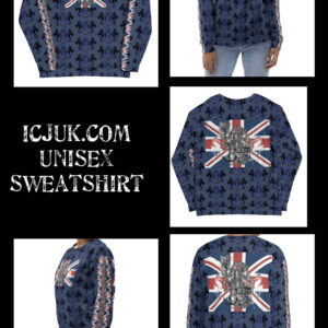 ICJUK All-Over Print Unisex Sweatshirt seahorse background with Union Jack Mermaid Throne