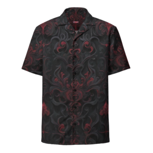 ICJUK Unisex Button down short sleeve shirt Gothic dark red and Black pattern