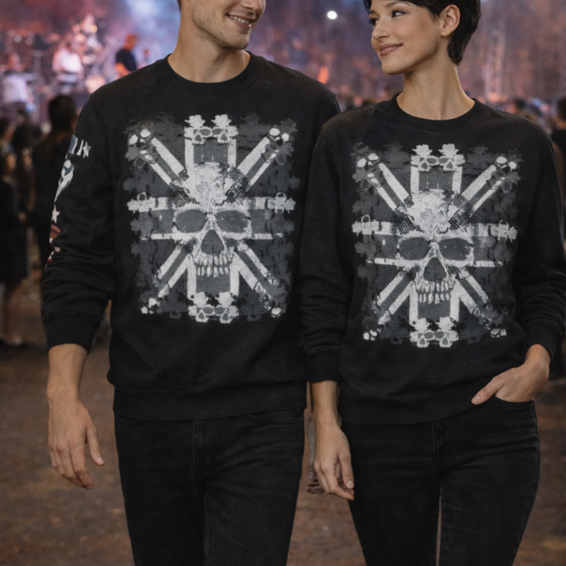 ICJUK Union Jack Skulls Galore Rock and Roll Knit Sweater