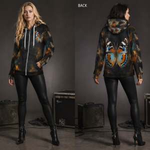 ICJUK All-Over Print Unisex Zipper Hoodie Rich Natural Earth Tones Butterfly
