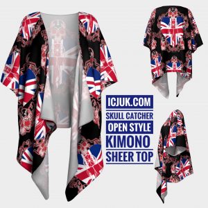 ICJUK Union Jack Skull Catcher open style Kimono lightweight sheer cover up