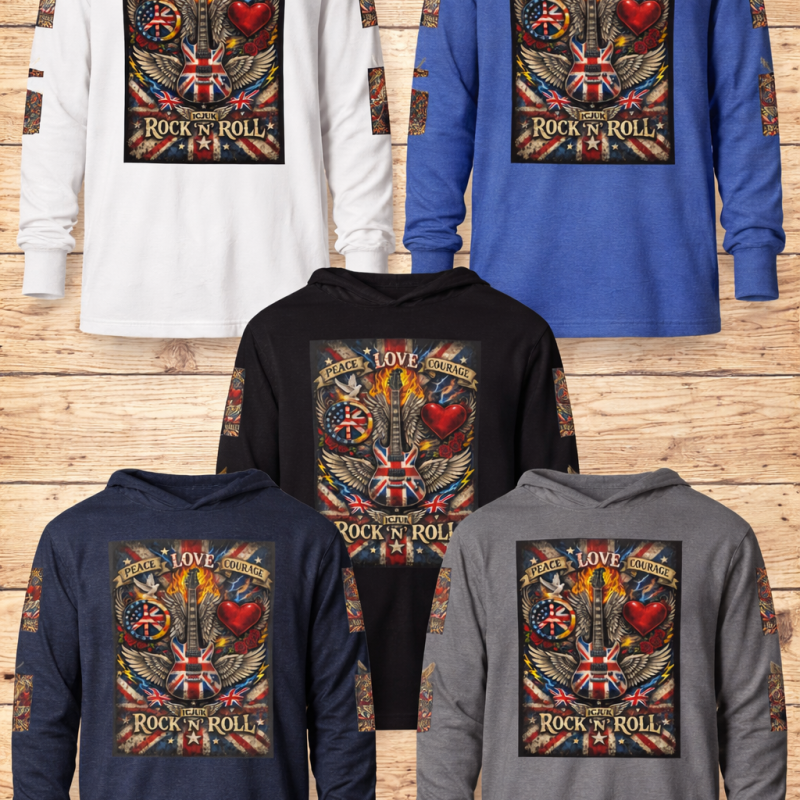ICJUK Peace Love Courage RocknRoll Unisex Long Sleeve Hooded Tee