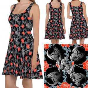 ICJUK Skulls and Vines Exclusive Custom made Skater Style Dress