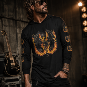 ICJUK Fire Eternal Dragon Unisex Long Sleeve Hooded Tee