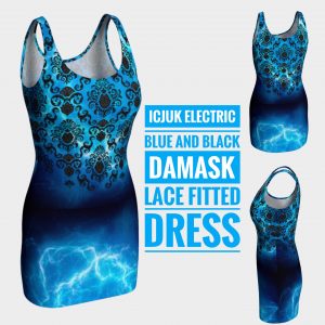 ICJUK Electric Blue Damask and Lace pattern Bodycon Sexy Exclusive Custom Printed Dress