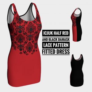 ICJUK Half Red and Black Damask Lace Pattern Bodycon Sexy Exclusive Custom Printed Dress