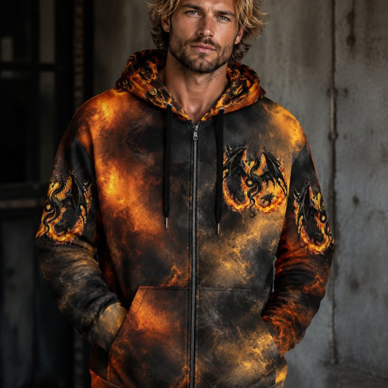 ICJUK Eternal Fire Dragon All-Over Print Unisex Zipper Hoodie
