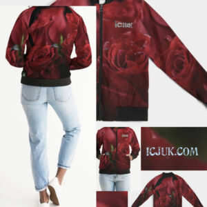 Exclusive ICJUK Custom made Women’s Bomber Jacket Red Roses with ICJUK logo