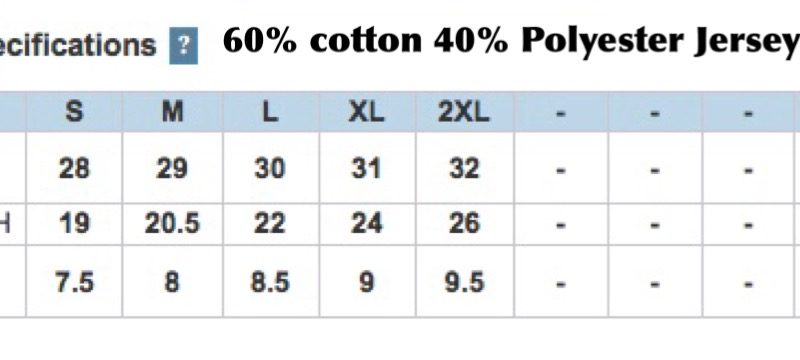 V Neck Size Chart - 60% Cotton 40% Polyester Jersey