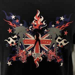 ICJUK Union Jack Flames - Jane Bond Designer Eco-Friendly Black V Neck shirt