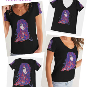 All over Print Women’s Black V-Neck Tee ICJUK Flaire