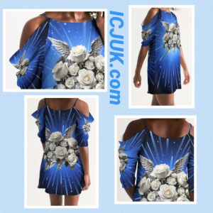 ICJUK Heavenly Bloom Wings Open Shoulder A-Line Dress