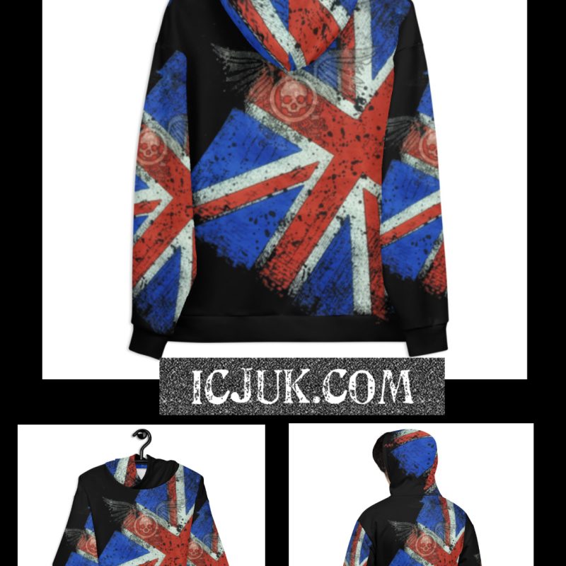 Exclusive Classic ICJUK Union Jack with Skull and wings Unisex All over print pullover Hoody