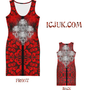Exclusive Comfy soft Bodycon Dress Red Skull Quadskulls