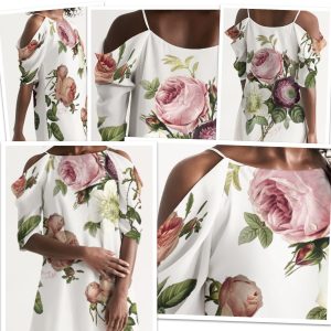 ICJUK Winter White Floral Open Shoulder A-Line Dress