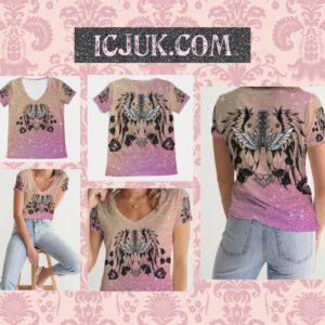 All over Print Women’s V-Neck Tee ICJUK Pink Ombre Angels Serenade