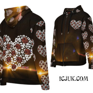 ICJUK All-Over Print Unisex Zipper Hoodie Cosmic Heart and Roses