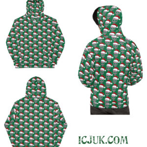 Exclusive Unisex All over print pullover Hoody Green Heart of Skull Santa