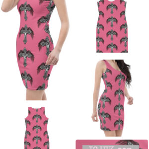 Exclusive Comfy soft Bodycon Dress ICJUK Brown feather wings with Skull and Cross
