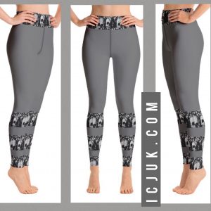 Exclusive Custom printed Leggings Grey Black and White Skulls