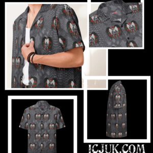 ICJUK Unisex Button down short sleeve shirt Snakeskin Skull Wings and Dagger