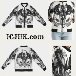 Exclusive ICJUK Custom made Women’s Bomber Jacket black and white eternal Dragon