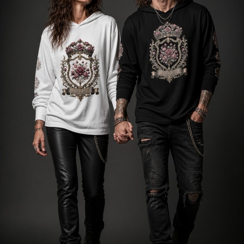 ICJUK Rose Noir Unisex Long Sleeve Hooded Tee