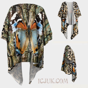 ICJUK open style Kimono lightweight sheer cover up Natural Earth Tones Butterfly