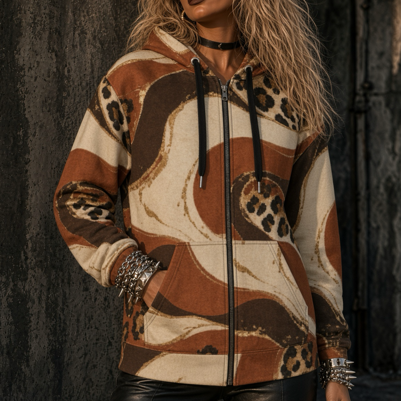 ICJUK Ember Leopard All-Over Print Unisex Zipper Hoodie