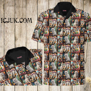 ICJUK Unisex Button down short sleeve shirt Fun Cocktail Cats