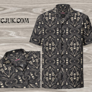 ICJUK Unisex Button down short sleeve shirt Skull Wings Guitar