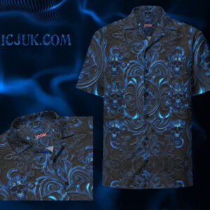ICJUK Unisex Button down short sleeve shirt Gothic Skull Blues