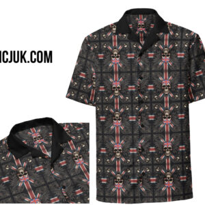 ICJUK Unisex Button down short sleeve shirt Gothic Skull Flag and Wings